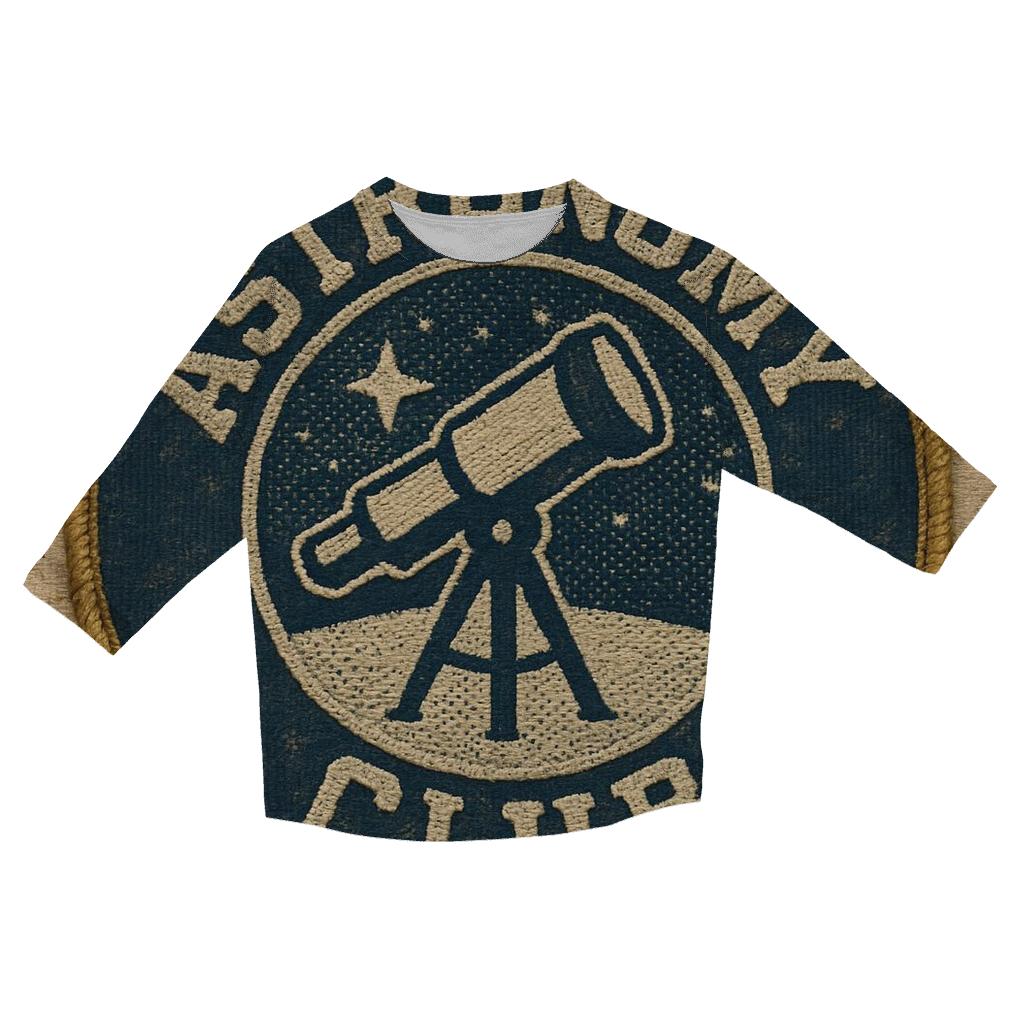 Old School Astronomy Club Patch Emblem printed three quarter sleeve shirts