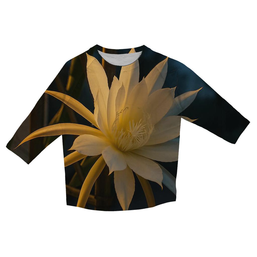 Night Blooming Cereus Opening Under Porch Light printed three quarter sleeve shirts