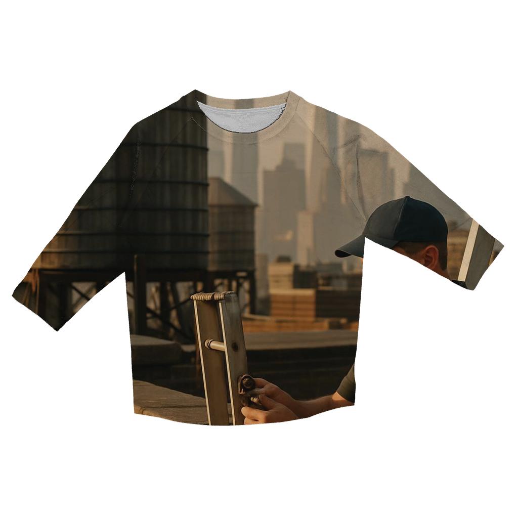 September Rooftop Water Towers With Downtown In The Haze custom 3/4 sleeve shirts