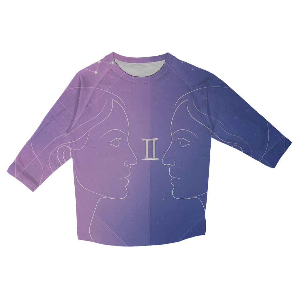 Gemini Twins Mirror Constellation Portrait printed three quarter sleeve shirts