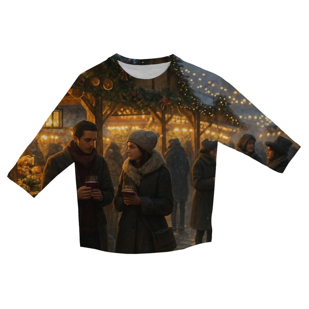 Christmas Market Lantern Glow casual three quarter sleeve shirts