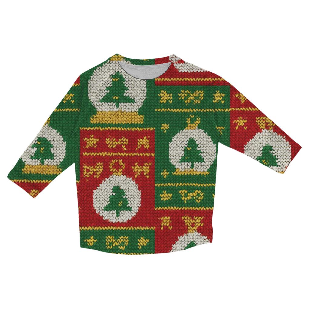Ornament Snow Globe Patchwork Design stylish quarter sleeve tops
