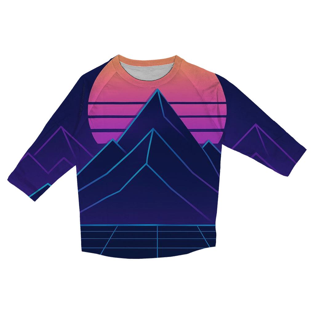 Synthwave Mountain Outline casual three quarter sleeve shirts