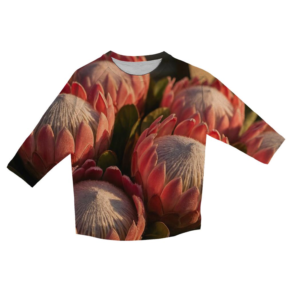 Protea Heads On A Market Crate printed three quarter sleeve shirts