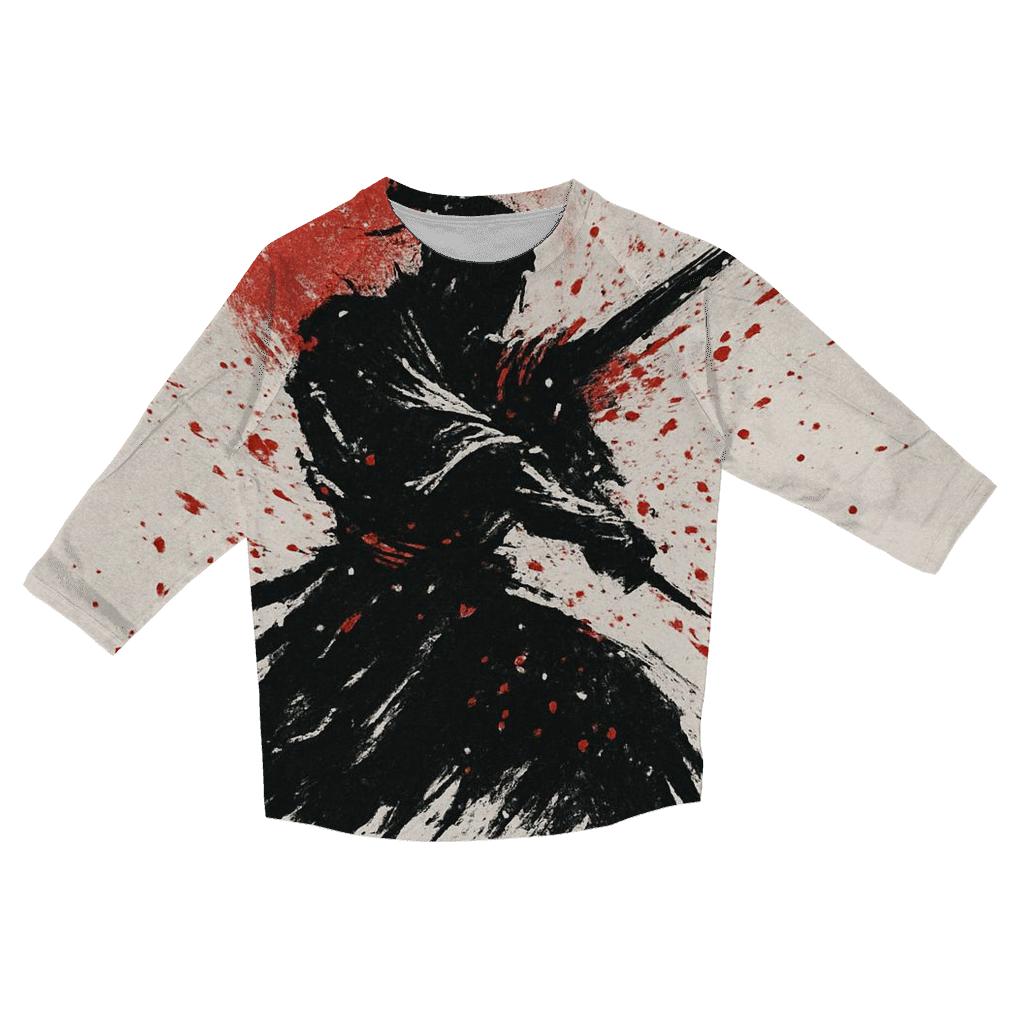 Ink Splash Samurai Silhouette personalized 3/4 sleeve tees