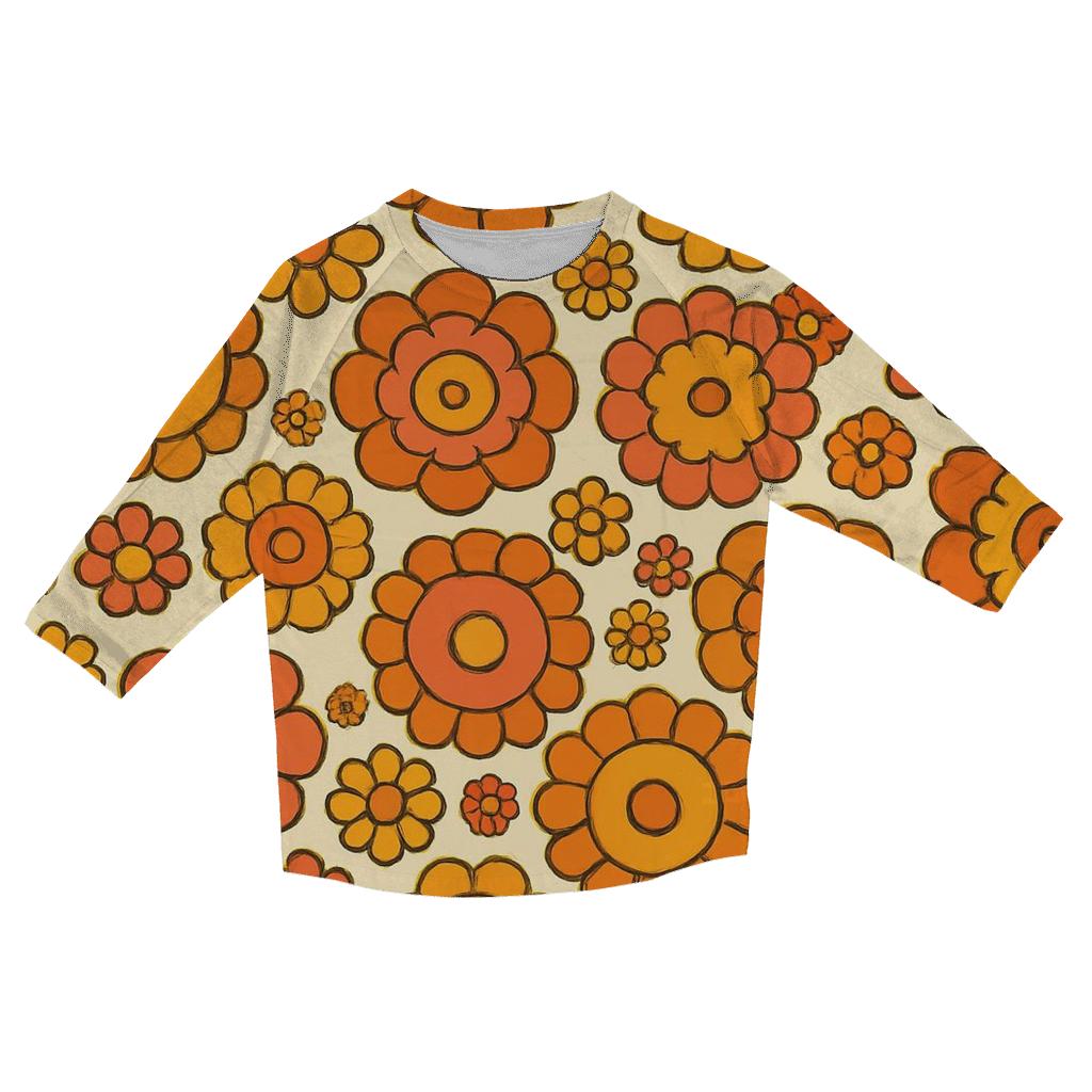 Psychedelic Flower Wheel Rosettes trendy 3/4 sleeve tops