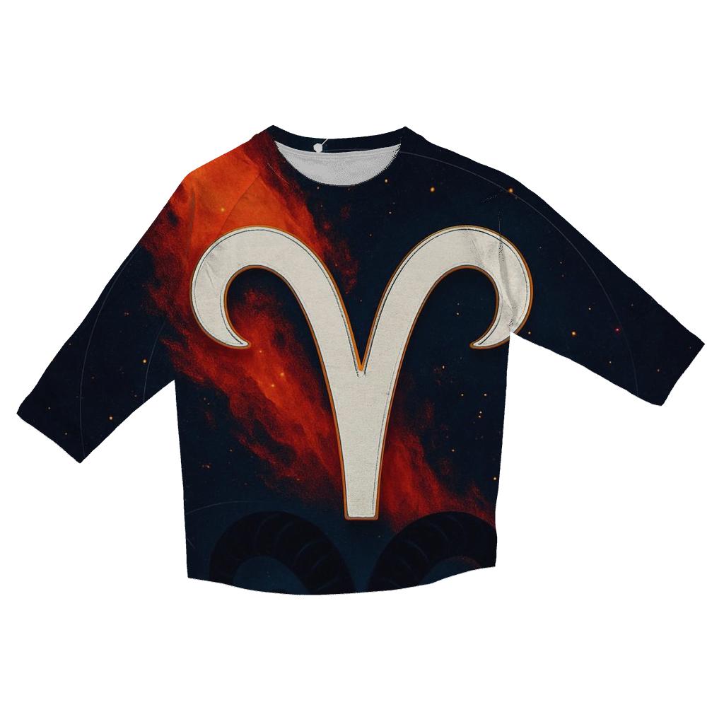 Aries Ram Horn Fire Nebula Crest custom 3/4 sleeve shirts