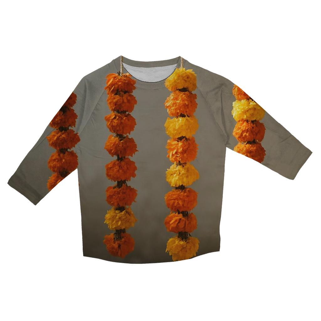 Marigold Garlands Drying In Courtyard Shade fashion 3/4 sleeve shirts