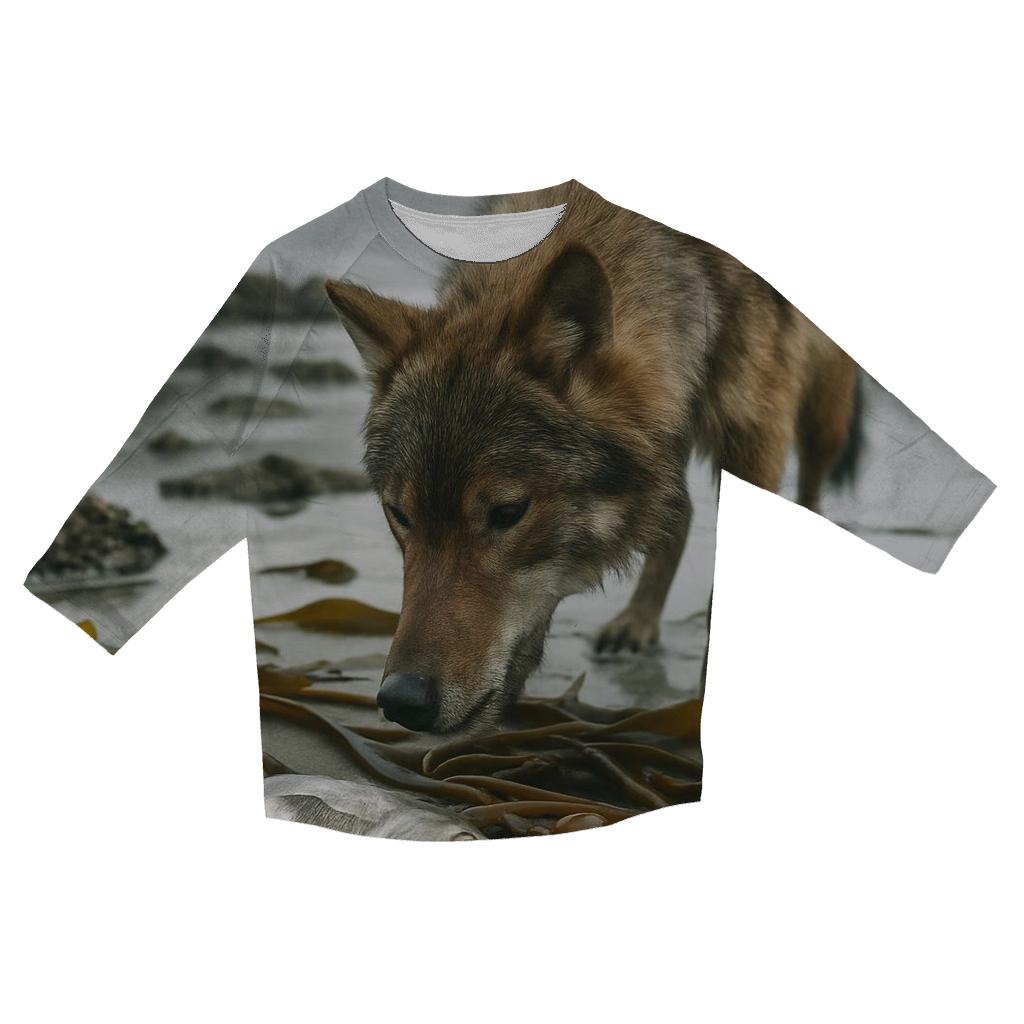 Coastal Kelp Line Foraging At Low Tide printed three quarter sleeve shirts