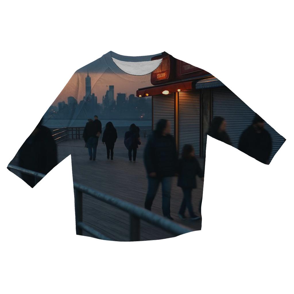 Coney Island Boardwalk Dusk With Far Off Downtown Silhouette custom 3/4 sleeve shirts