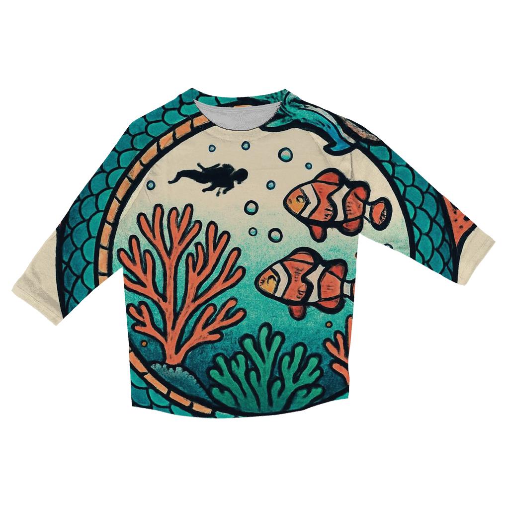 Coral Reef Ouroboros Guardian printed three quarter sleeve shirts