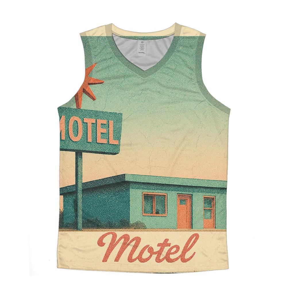 Weathered Space Age Motel Postcard designer workout tanks