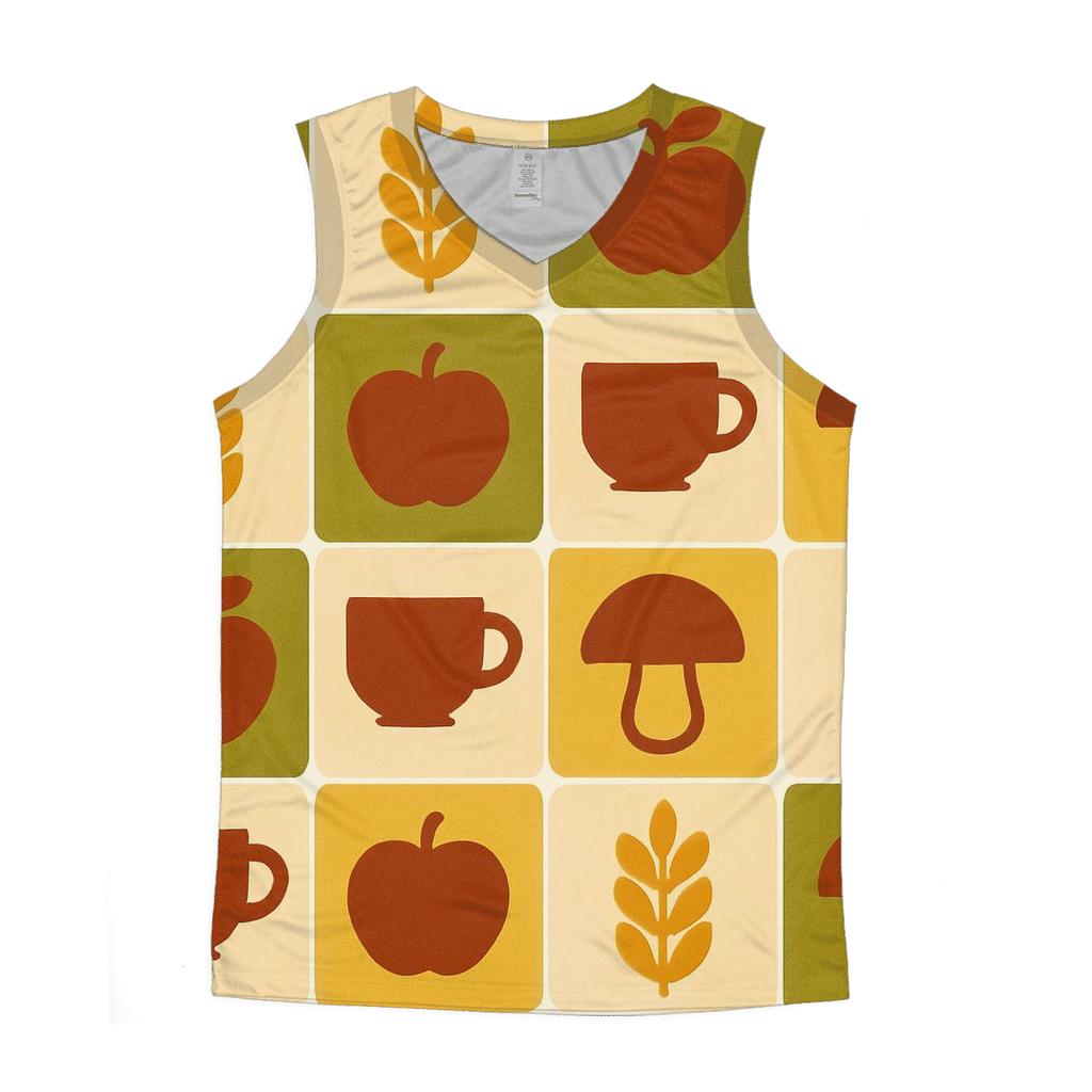 Retro Kitchen Harvest Tiles graphic print tank tops