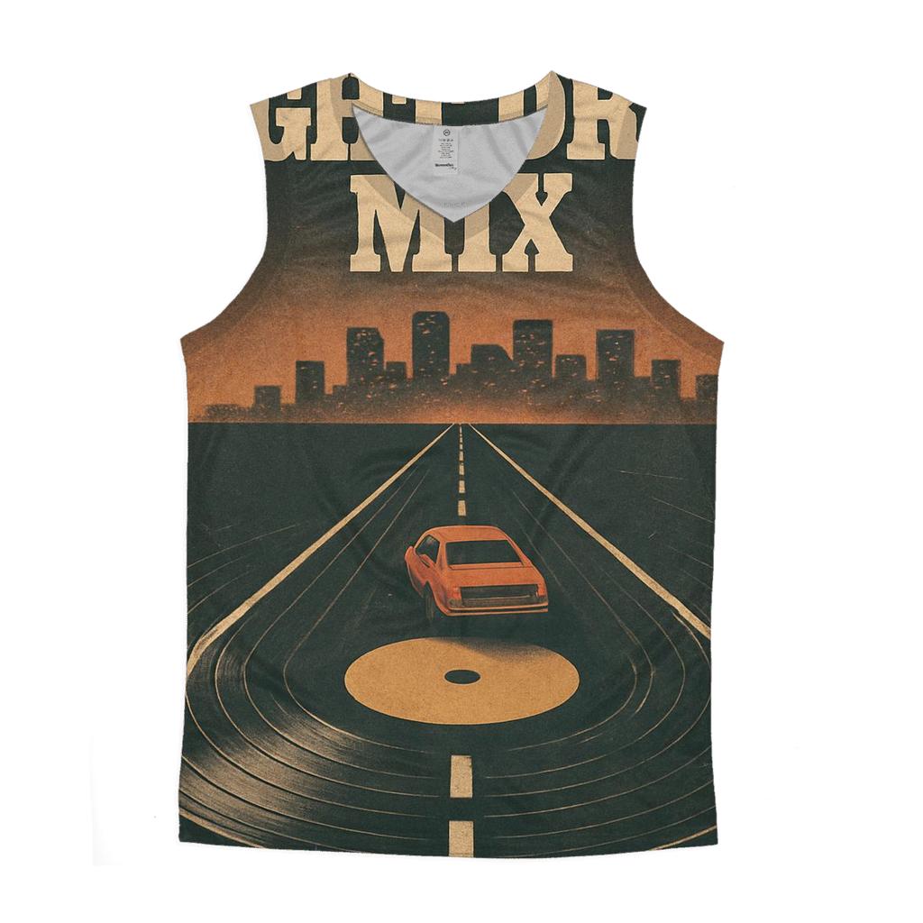 Distressed Vinyl Record Night Drive sports performance tank tops