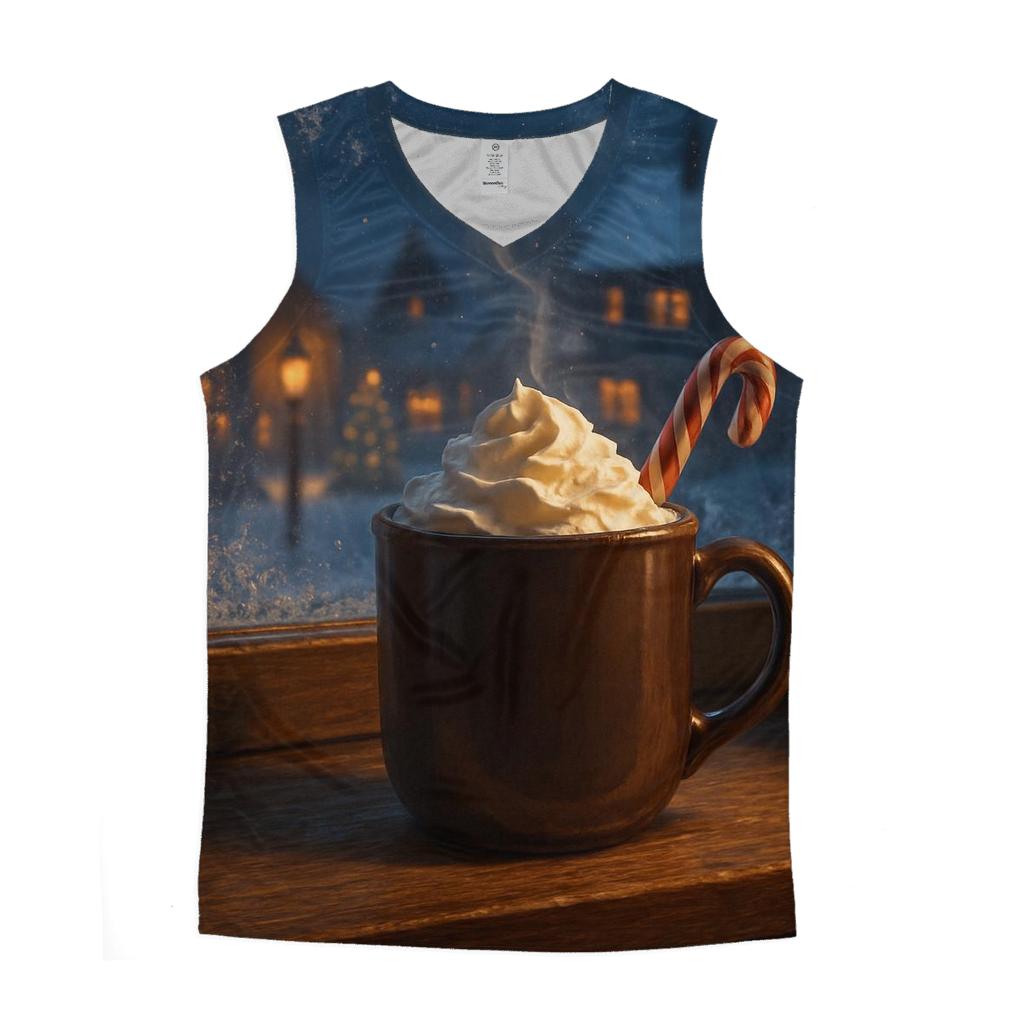 Snowy Village Window With Cocoa Steam custom tank tops