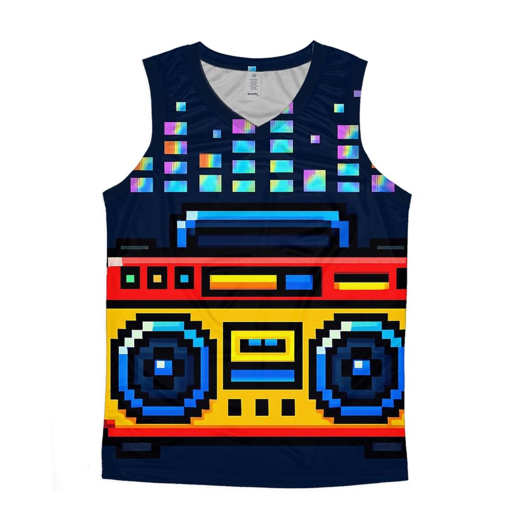 Pixel Arcade Boombox graphic print tank tops