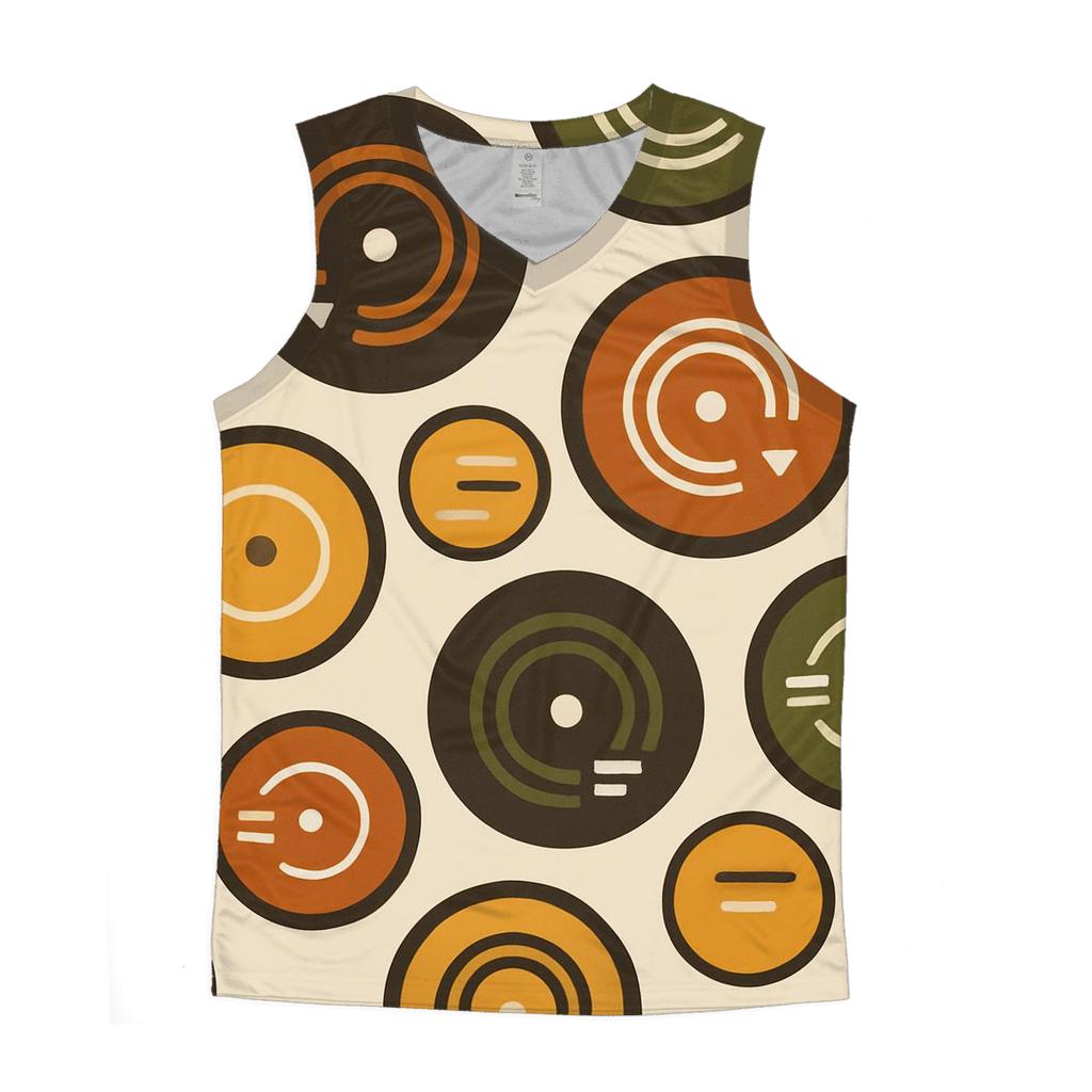 Funky Geometric Record Labels casual summer tank tops