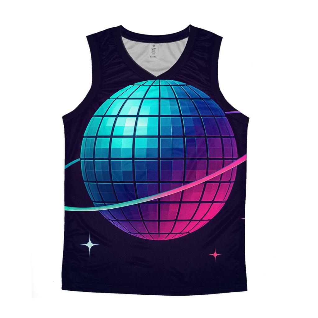 Disco Ball Orbit Grid personalized athletic tanks