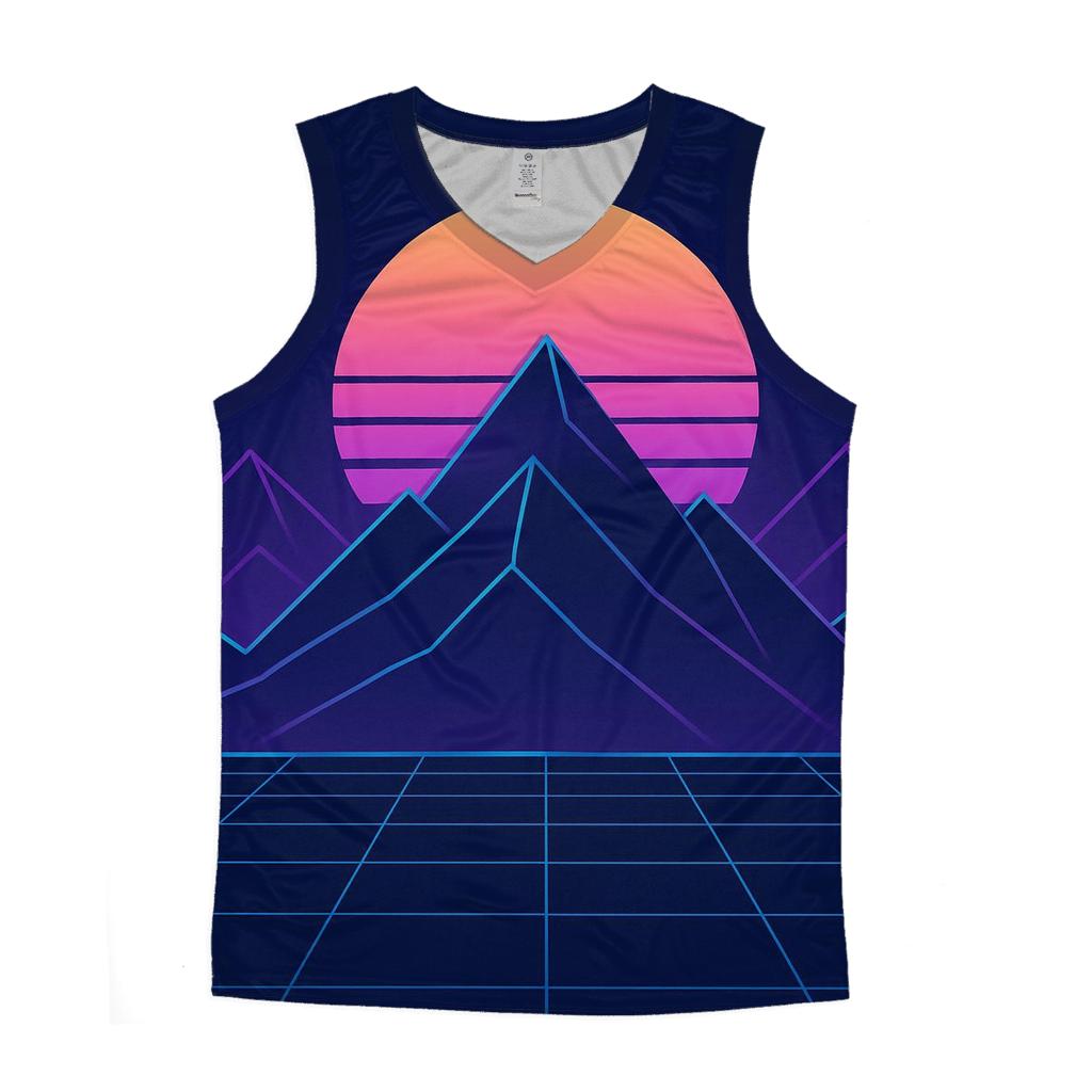 Synthwave Mountain Outline casual summer tank tops