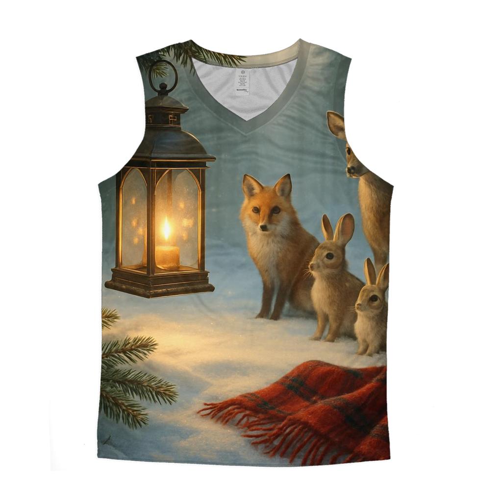 Forest Lantern And Woodland Carolers graphic print tank tops