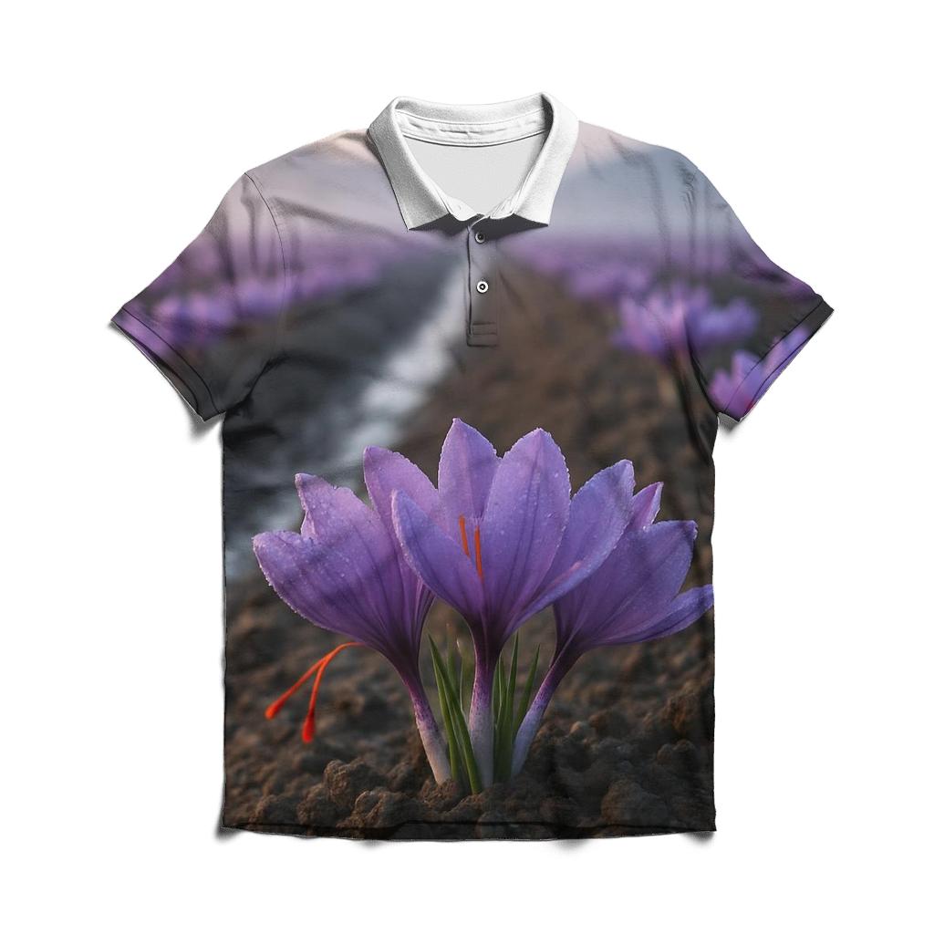 Saffron Crocus Harvest Rows At Dawn personalized polo shirts