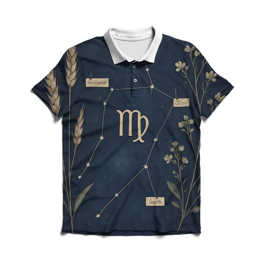 Virgo Wheat Constellation Herbarium designer slim fit polos