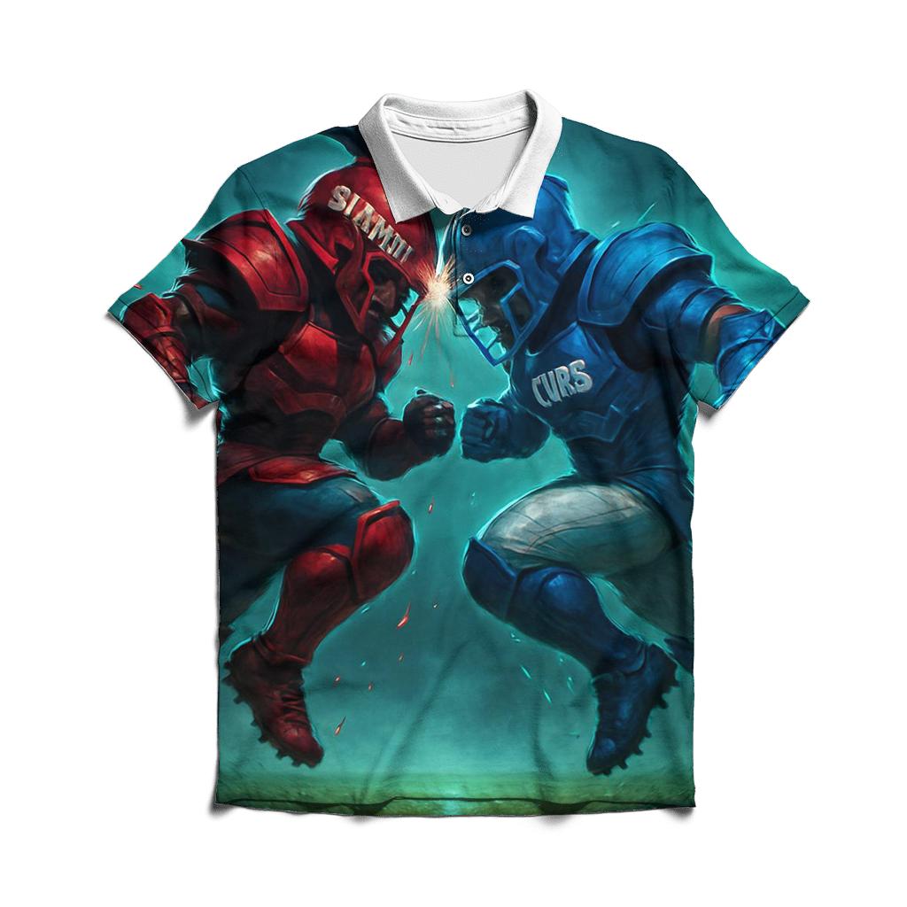 Midnight Helmet Clash Over Wrigley Fog stylish collar polo tees