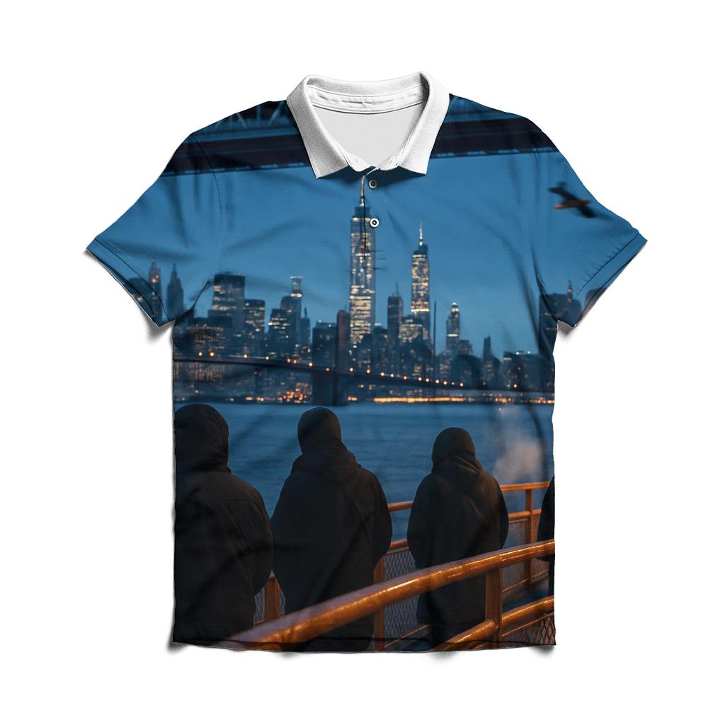 First Ferry Of Winter Under The Manhattan Bridge stylish collar polo tees