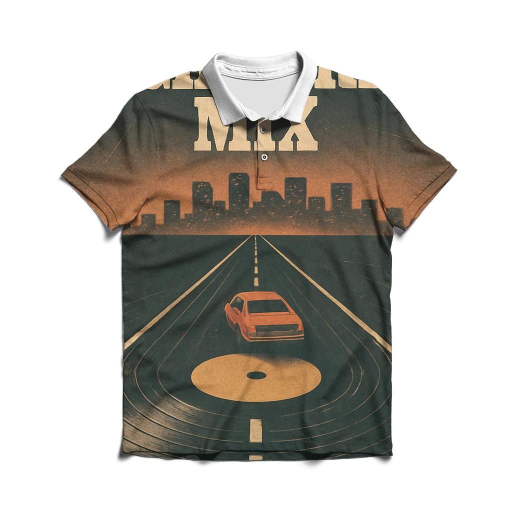 Distressed Vinyl Record Night Drive casual sports polo shirts