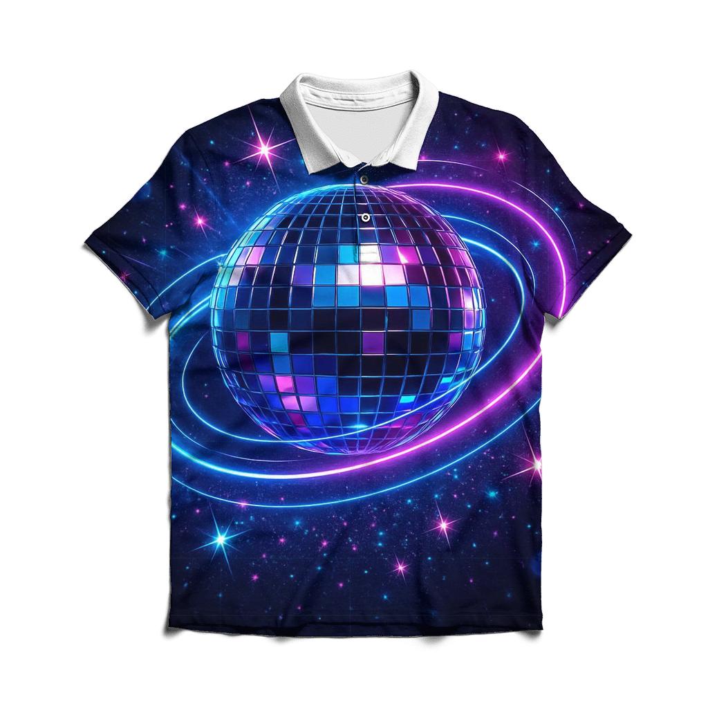 Neon Disco Orbit embroidered polo tops