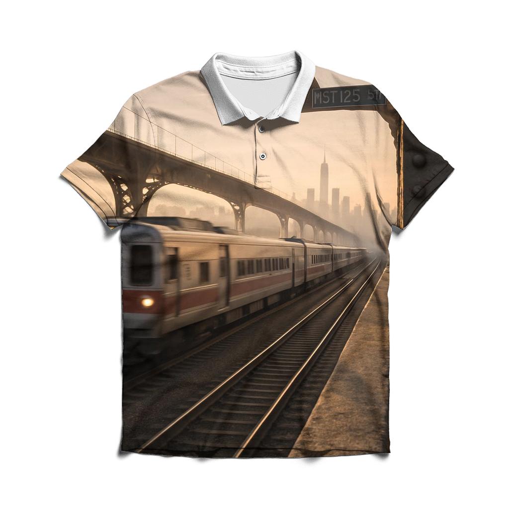 Harlem River Sunrise From A Metro North Overpass premium cotton polo shirts
