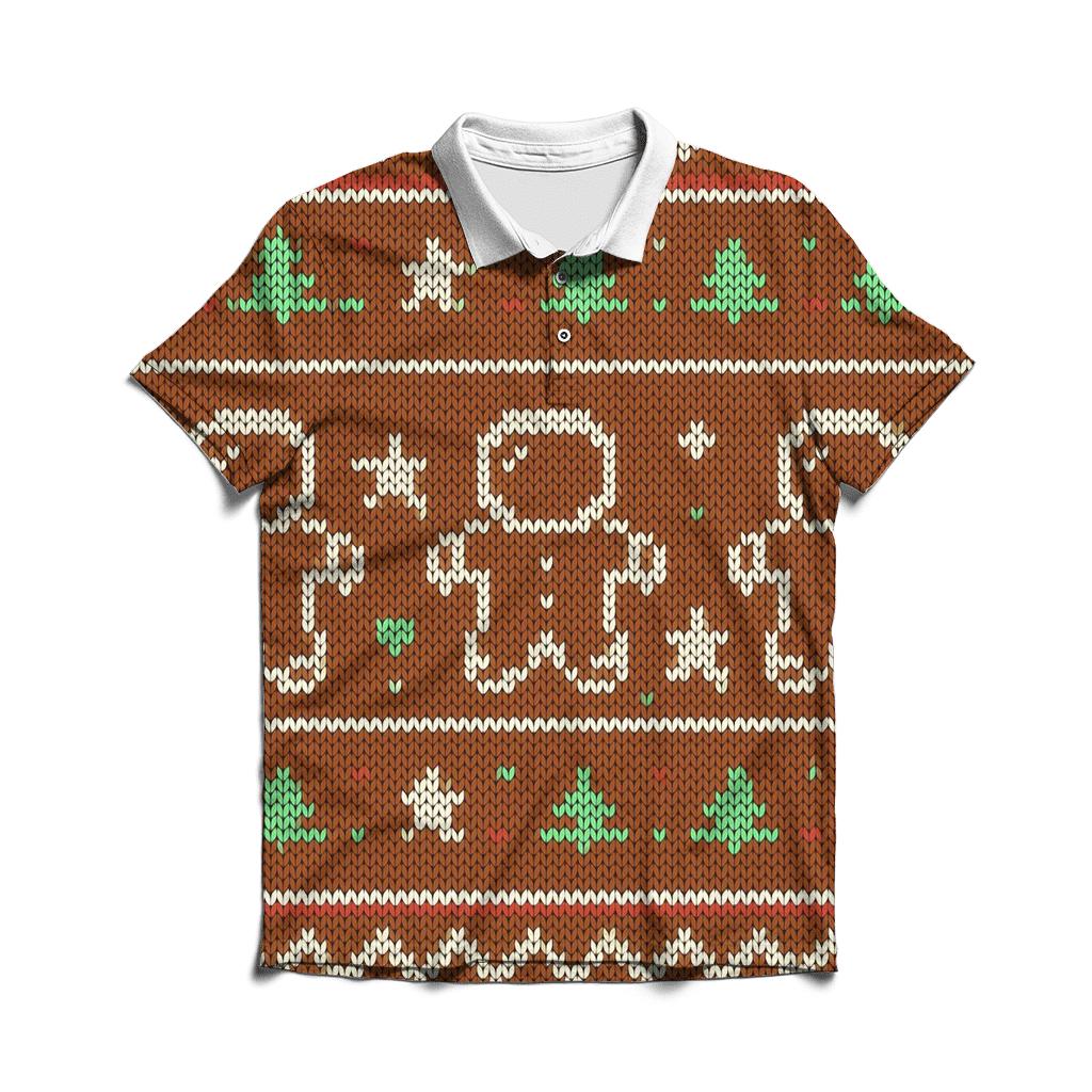 Gingerbread Astronaut Cookie Grid Design premium cotton polo shirts