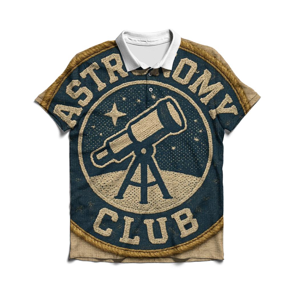Old School Astronomy Club Patch Emblem premium cotton polo shirts