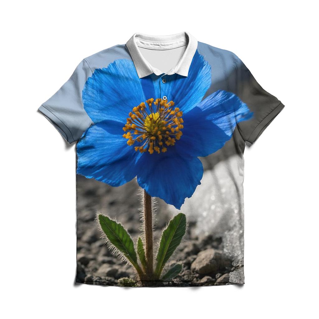 Blue Poppy Bloom In Alpine Scree branded logo polo shirts