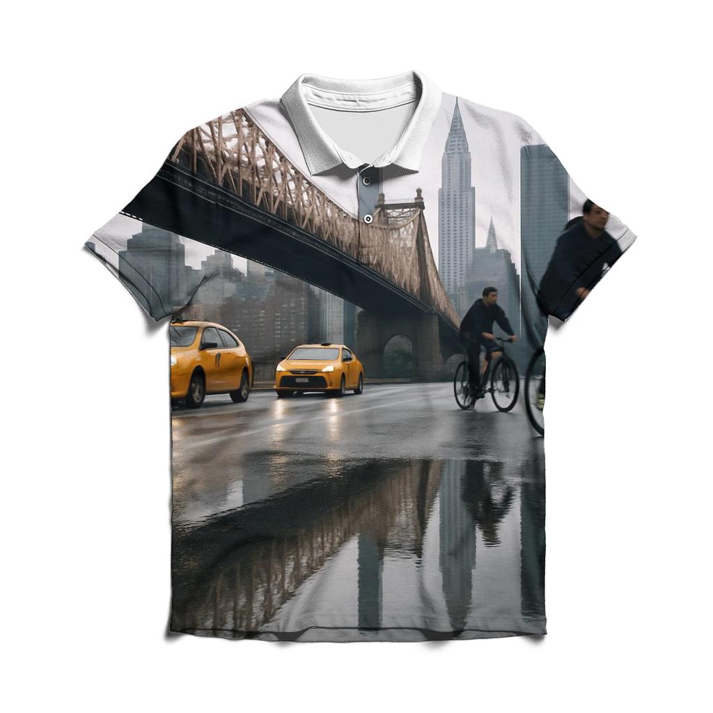 Rain Gloss Reflections On Queensboro Bridge Approach stylish collar polo tees