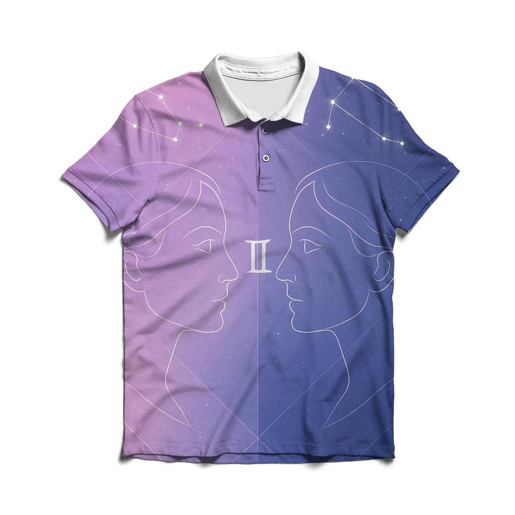Gemini Twins Mirror Constellation Portrait personalized polo shirts