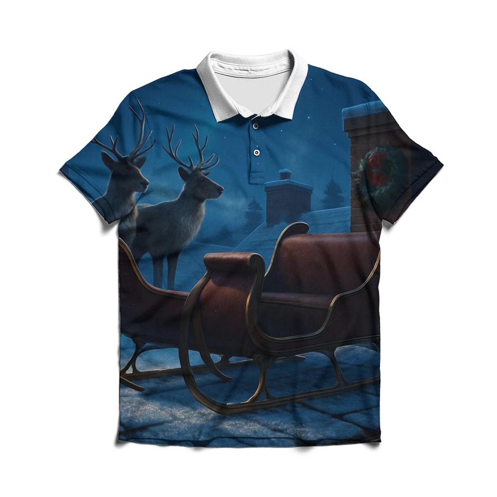 Midnight Sleigh On Rooftop Silence casual sports polo shirts