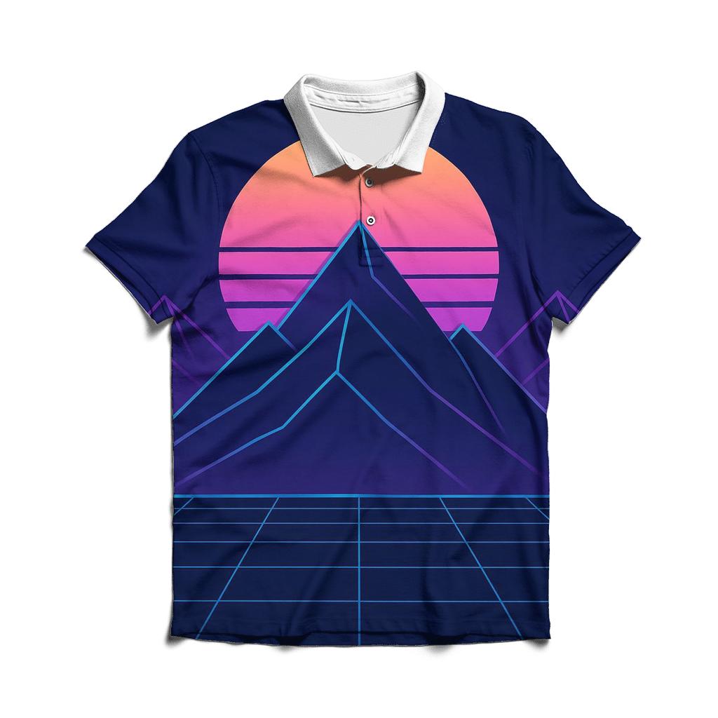 Synthwave Mountain Outline branded logo polo shirts