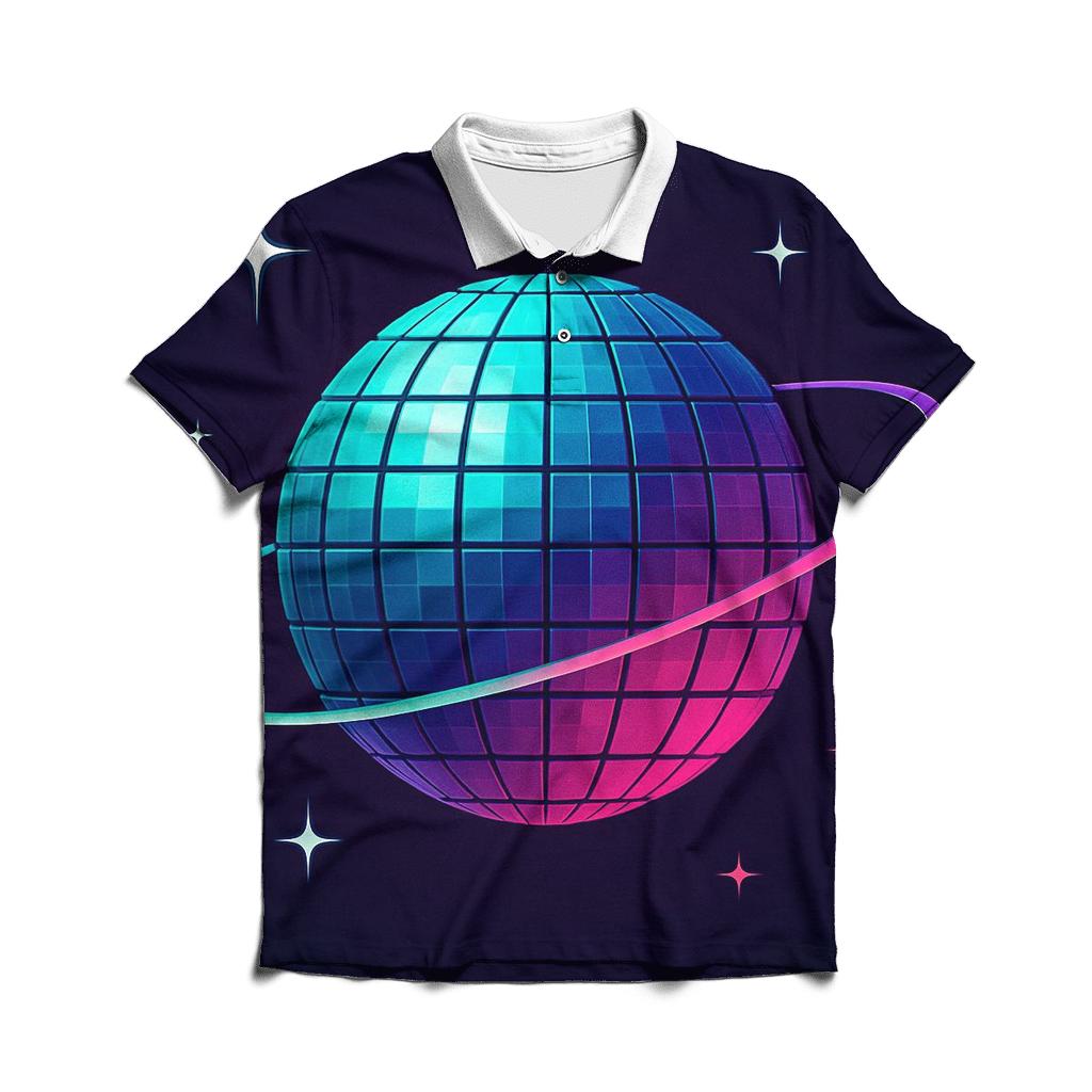 Disco Ball Orbit Grid embroidered polo tops