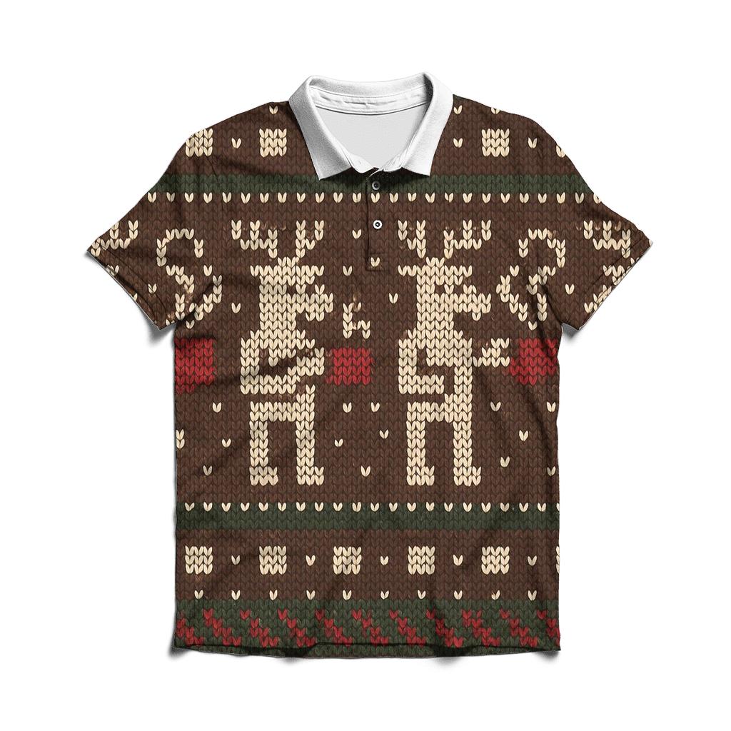 Reindeer Hot Cocoa Sweater Stripe Design classic pique polos