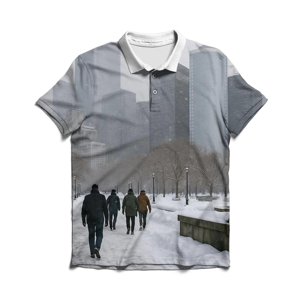 Battery Park Winter Snowline Facing The Financial District custom polo shirts