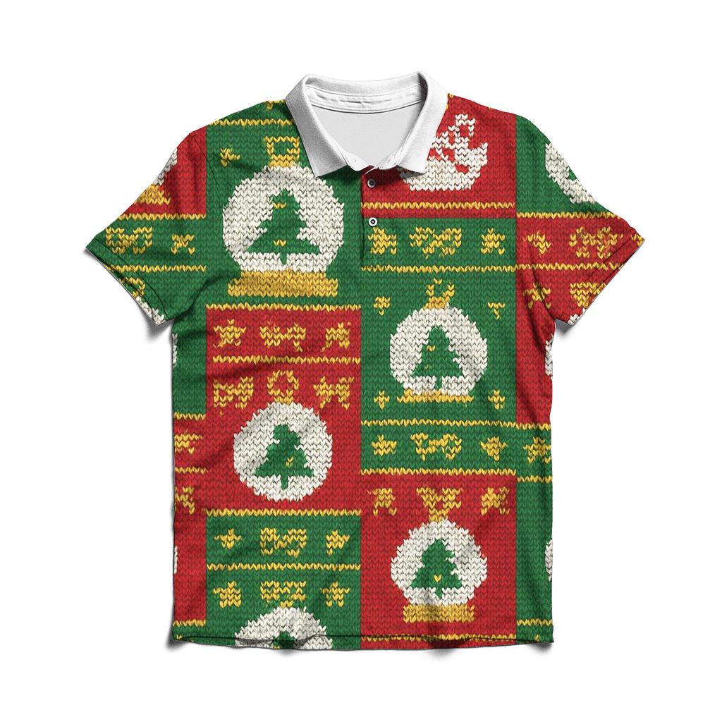 Ornament Snow Globe Patchwork Design casual sports polo shirts