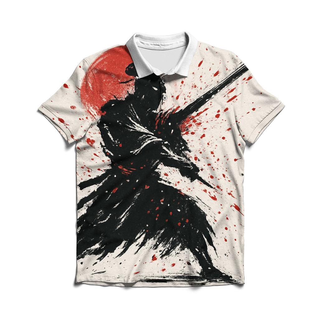 Ink Splash Samurai Silhouette stylish collar polo tees