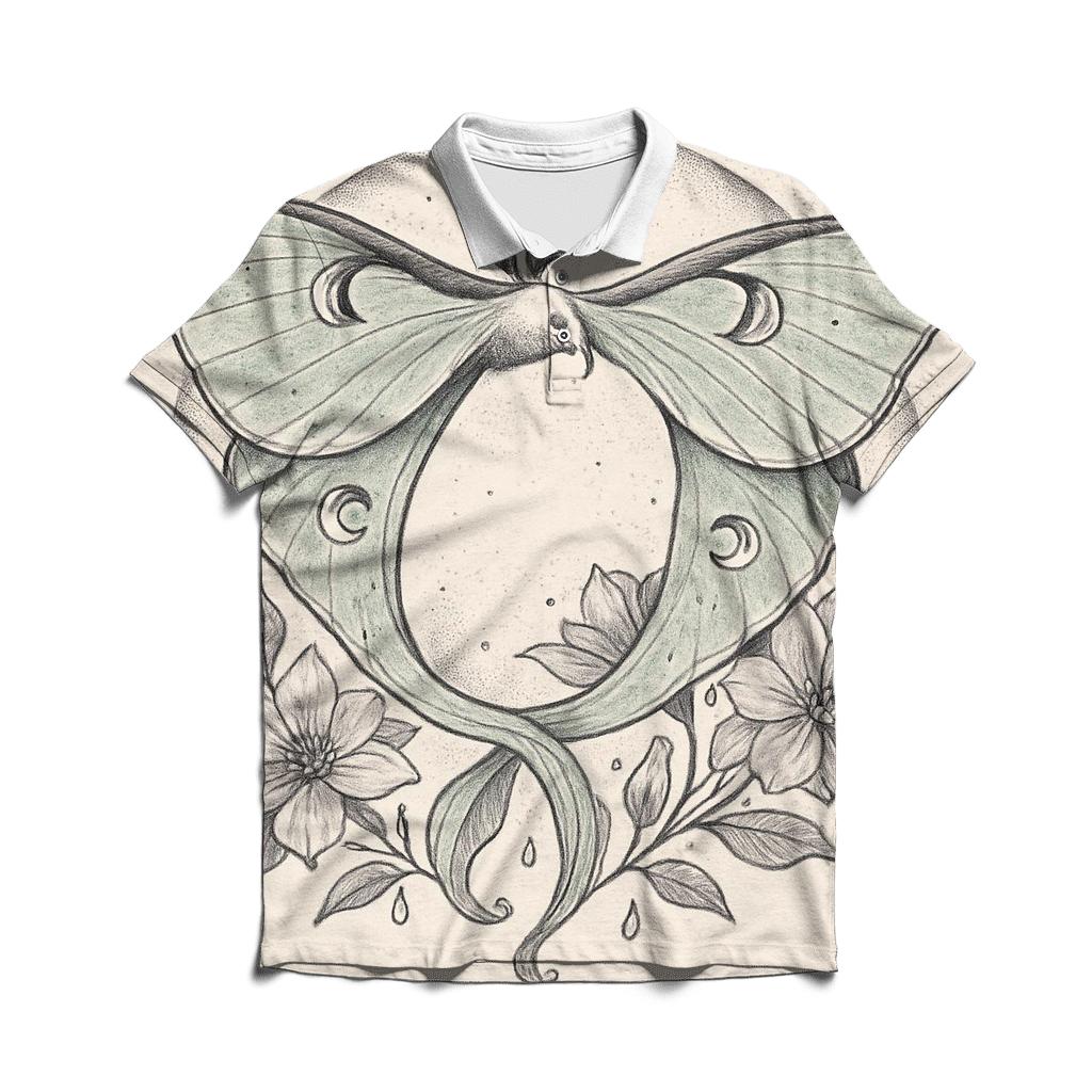 Lunar Garden Ouroboros Moth embroidered polo tops