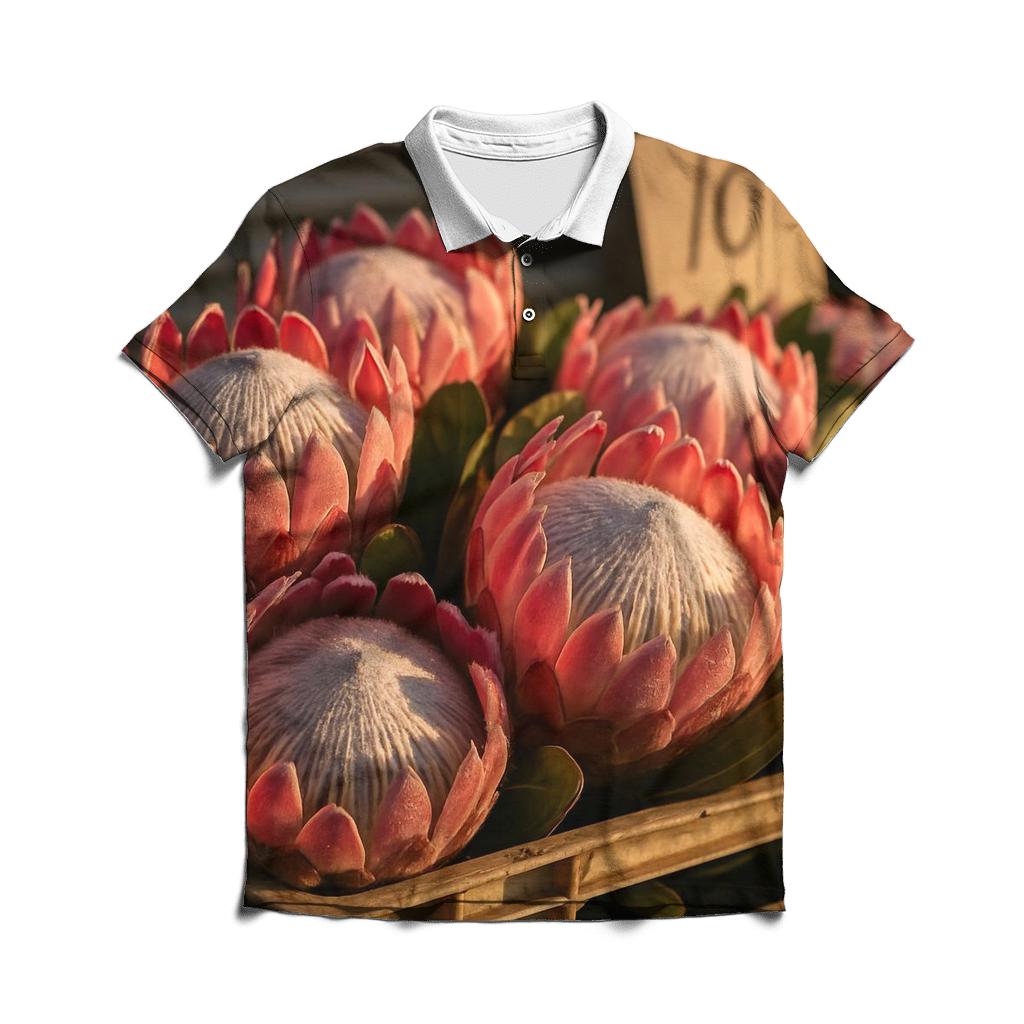 Protea Heads On A Market Crate casual sports polo shirts