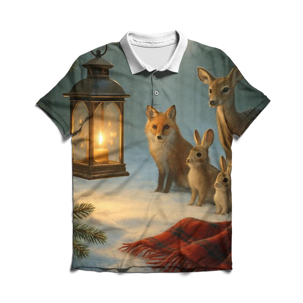 Forest Lantern And Woodland Carolers premium cotton polo shirts