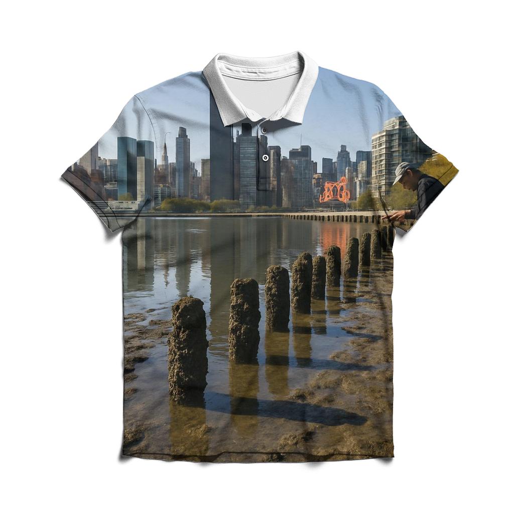 Low Tide Mudflats At Gantry Plaza With Midtown Across The River embroidered polo tops