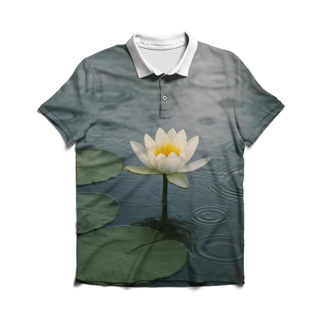 Water Lily Leaves With Flower And Raindrop Rings classic pique polos