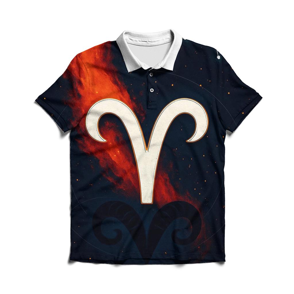 Aries Ram Horn Fire Nebula Crest personalized polo shirts