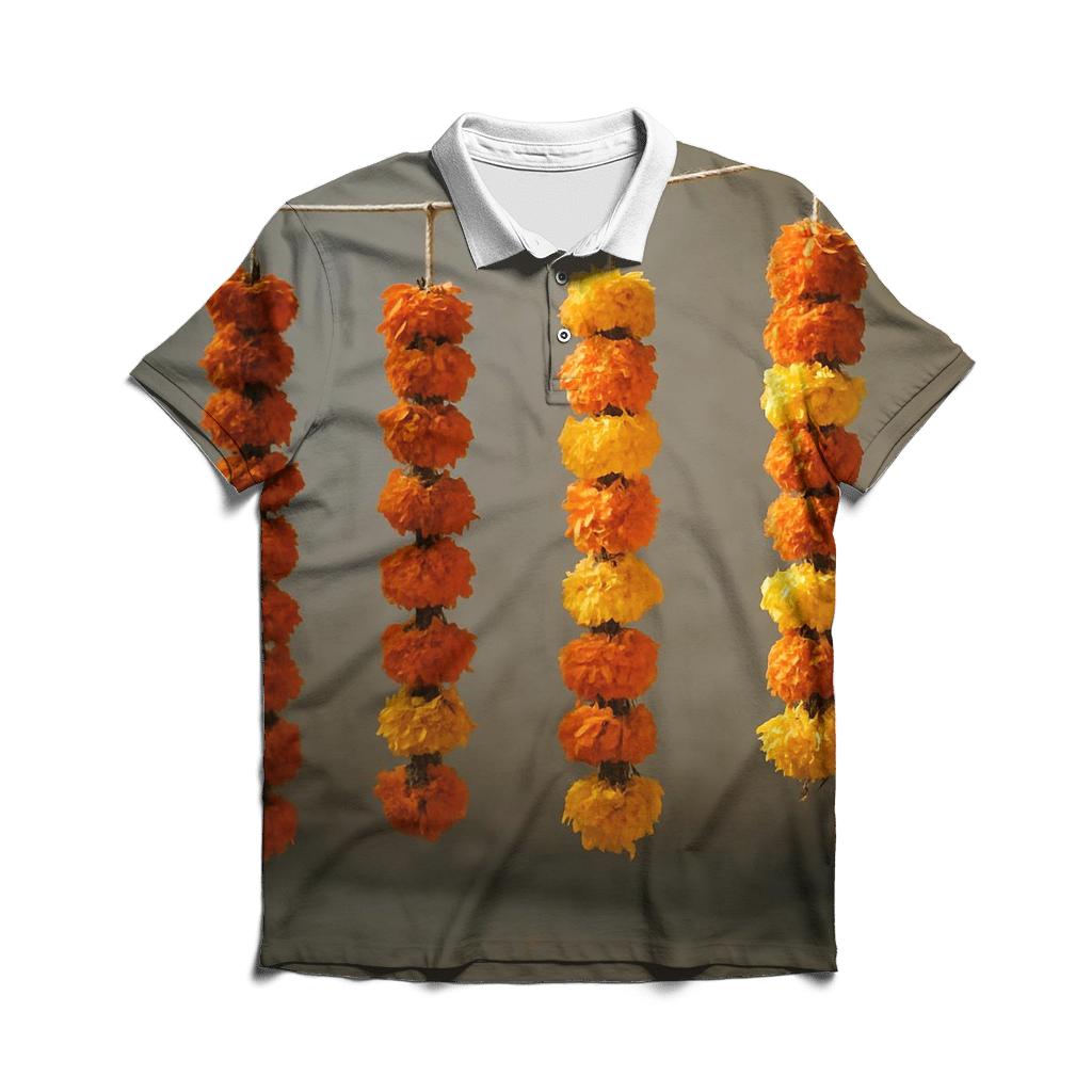 Marigold Garlands Drying In Courtyard Shade premium cotton polo shirts